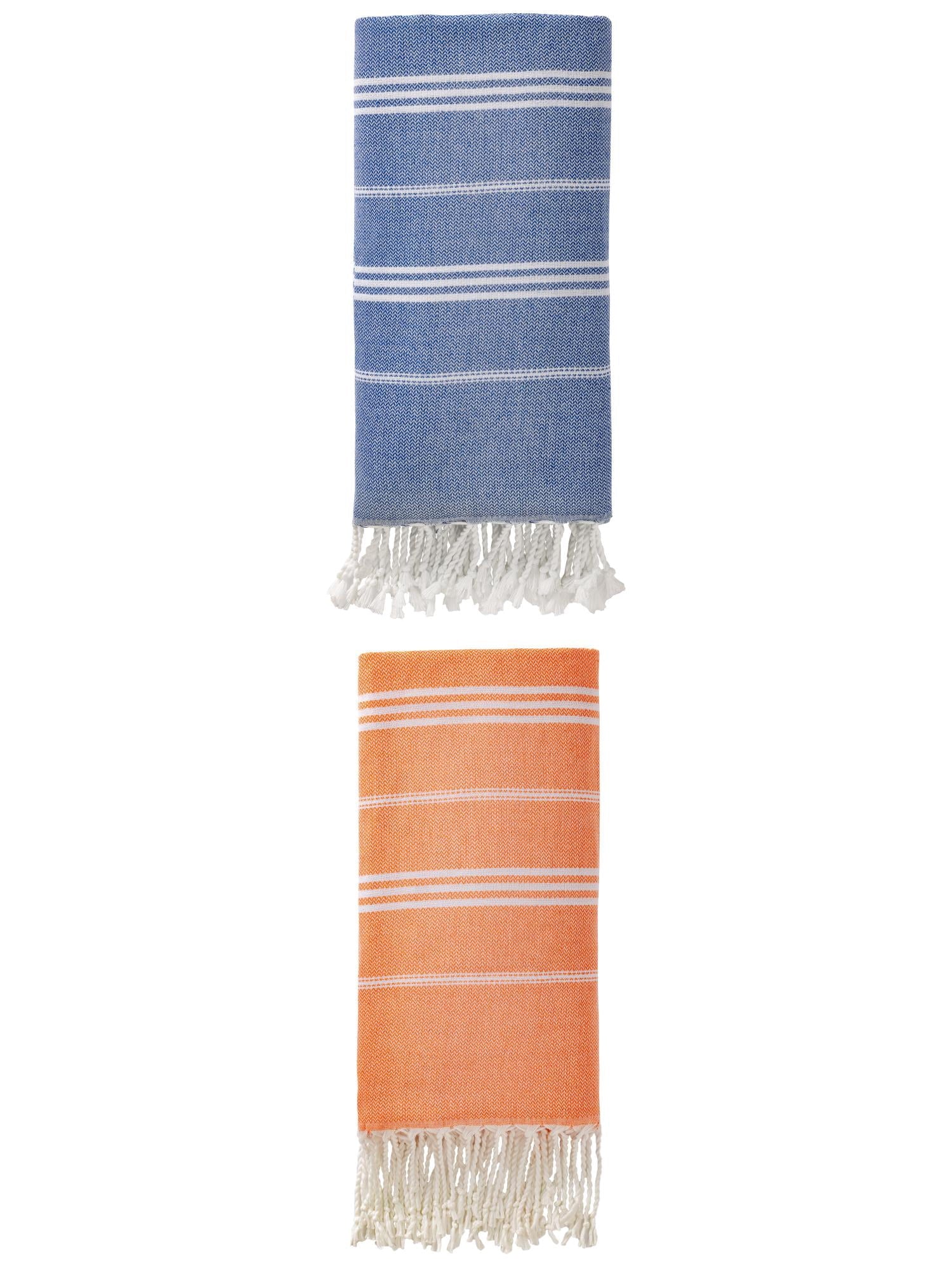Unique Bargains Stripe Turkish Sand Free Towel 2 Pack Royal Blue/Orange 71"x35"