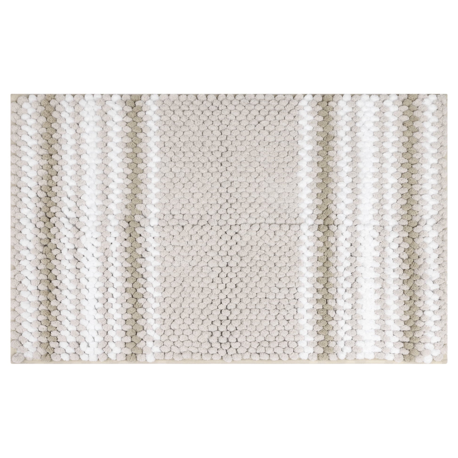 Unique Bargains Striped Bathroom Rugs Soft Absorbent Fluffy Chenille Bath Mat Rug Non Slip Khaki 20" x 32"
