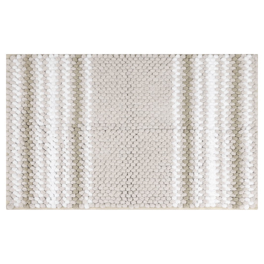 Unique Bargains Striped Bathroom Rugs Soft Absorbent Fluffy Chenille Bath Mat Rug Non Slip Khaki 20" x 32"