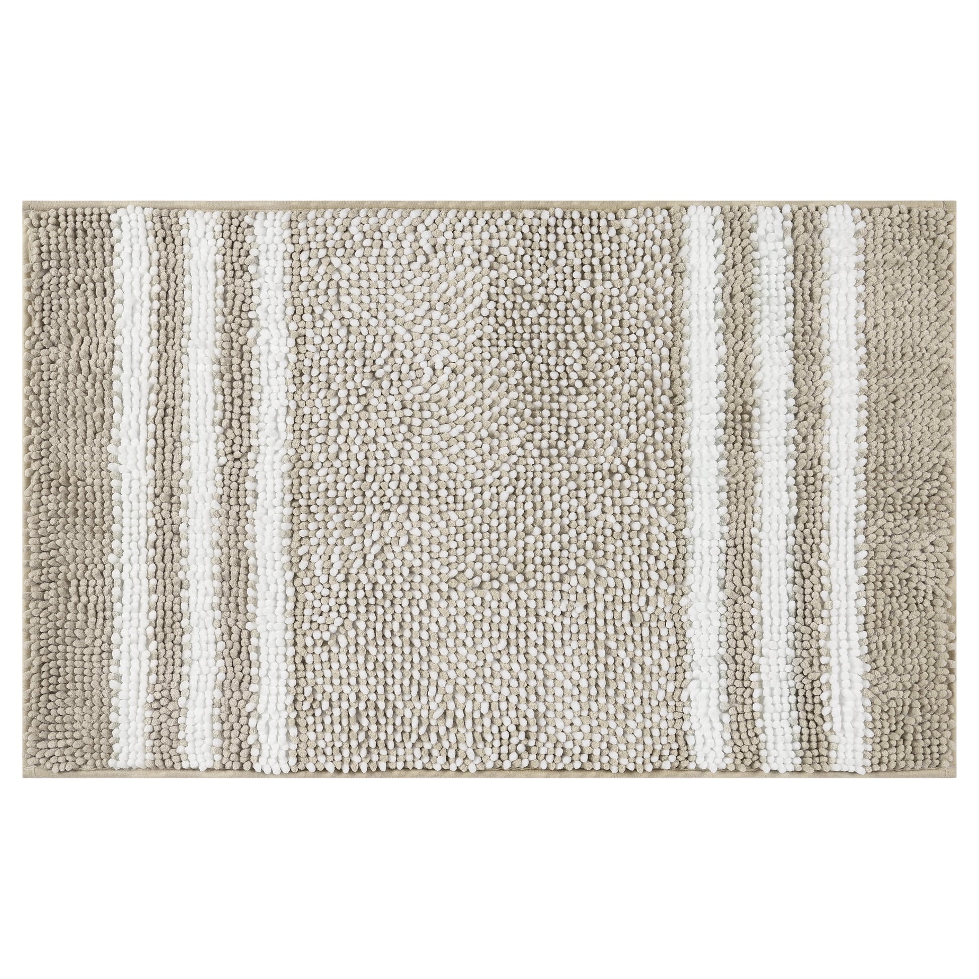 Unique Bargains Striped Chenille Bathroom Rug with Edges Non-Slip Bathroom Floor Mat Khaki 20" x 32"