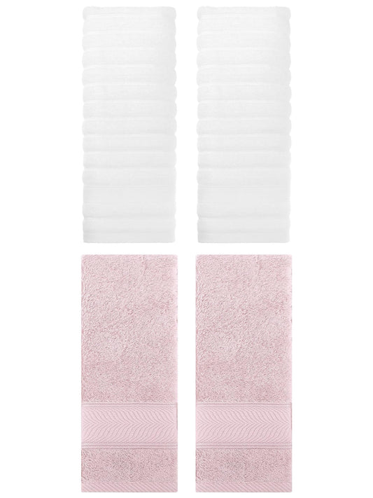 Unique Bargains Striped Cotton Hand Towel 14" x 30" 4 Pcs White/Light Pink