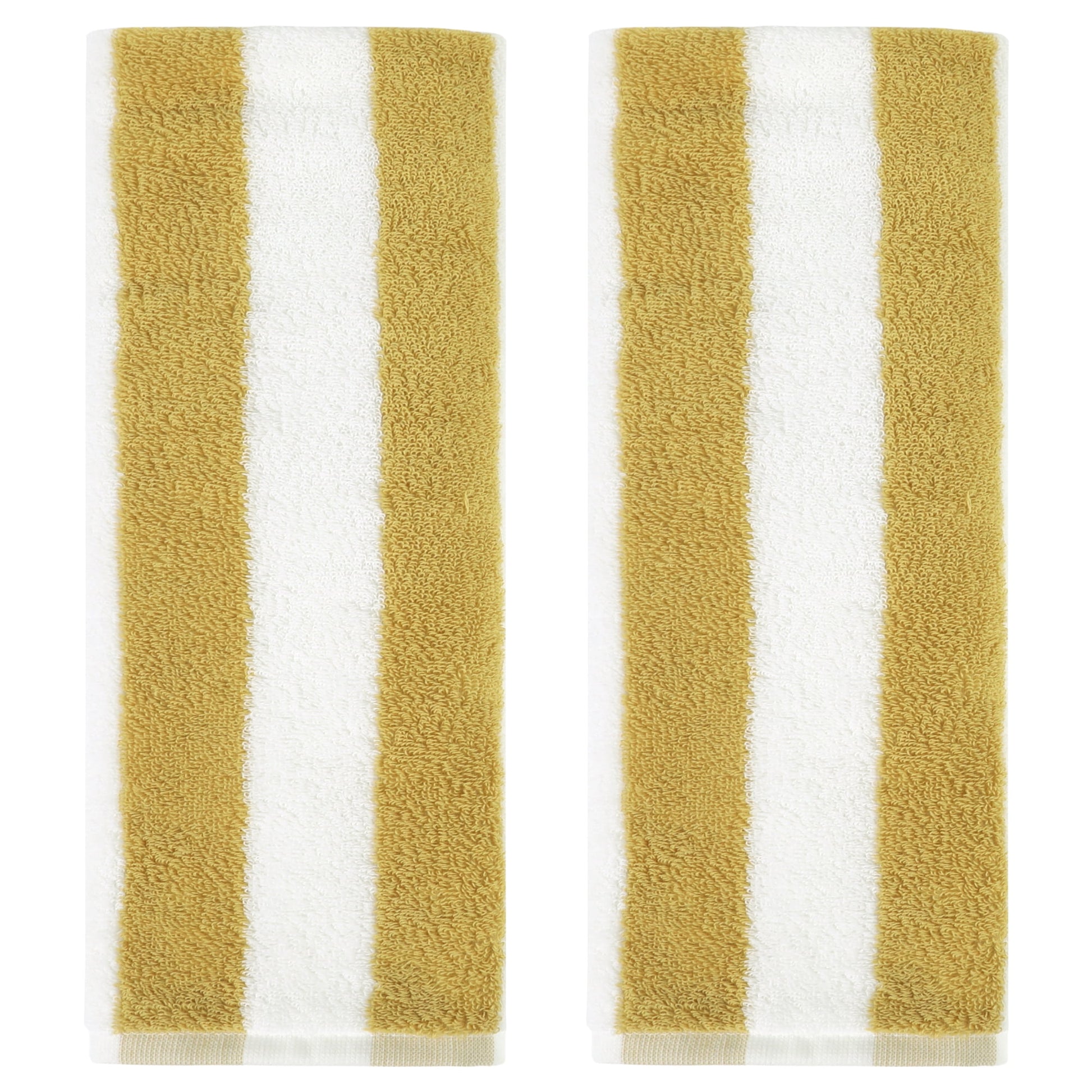 Unique Bargains Striped Hand Towels Absorbent Soft Towel for Kitchen Yellow White 2-Piece