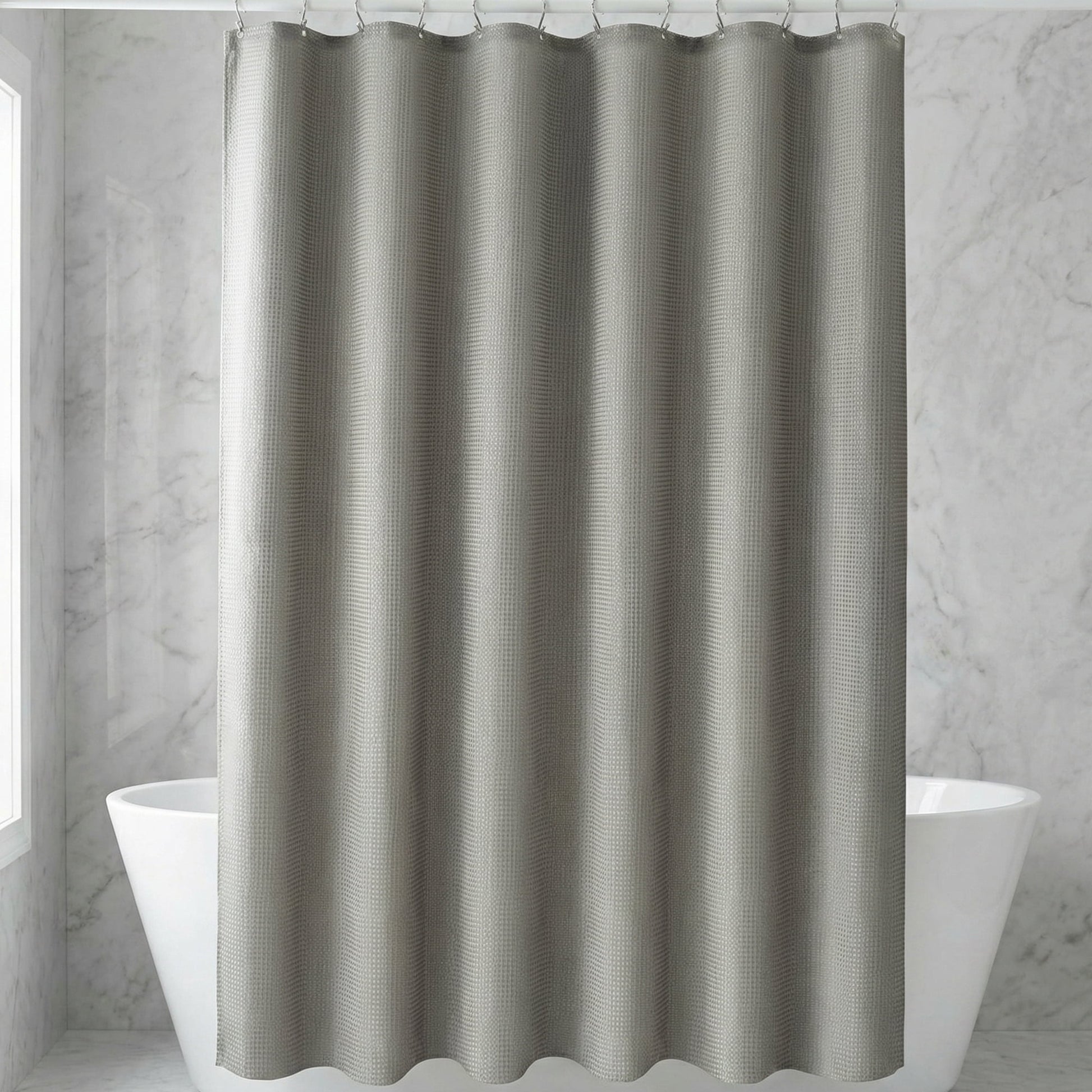 Unique Bargains Waterproof Geometry Shower Curtain Set with 12 Hooks Grey 71"W x 71"L