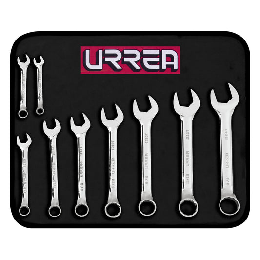Urrea Sae Full Polished,12 Point Short Combination Wrench 9 Pcs Set