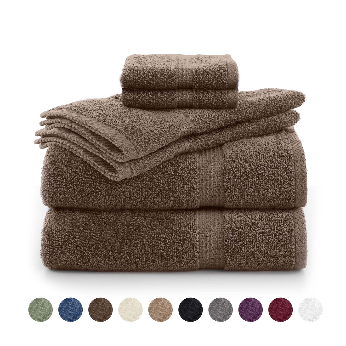 Utica 6-Piece Towel Set | 100% Cotton Soft & Absorbent Everyday Towels | Brown