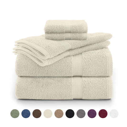 Utica 6-Piece Towel Set | 100% Cotton Soft & Absorbent Everyday Towels | Grey