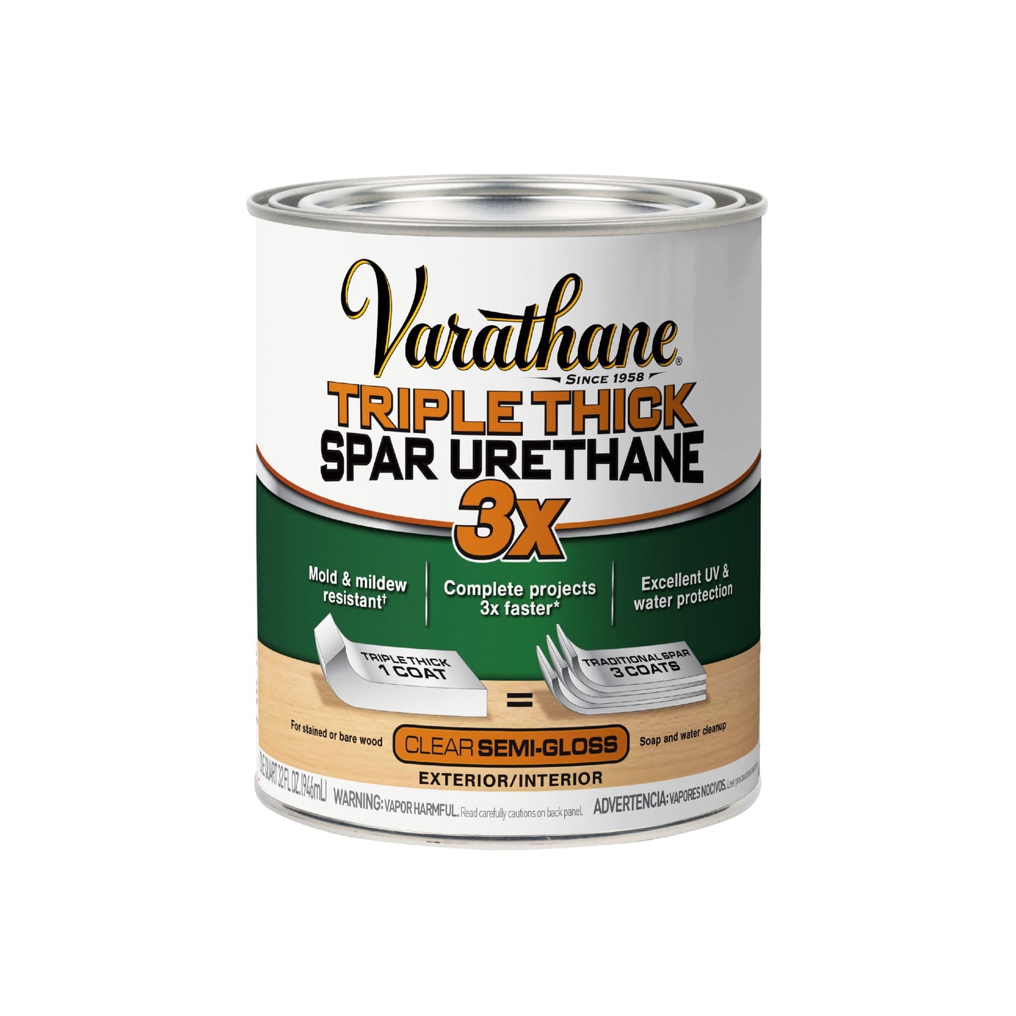 Clear, Varathane Triple Thick Interior Spar Urethane, Semi-Gloss-398915, Quart