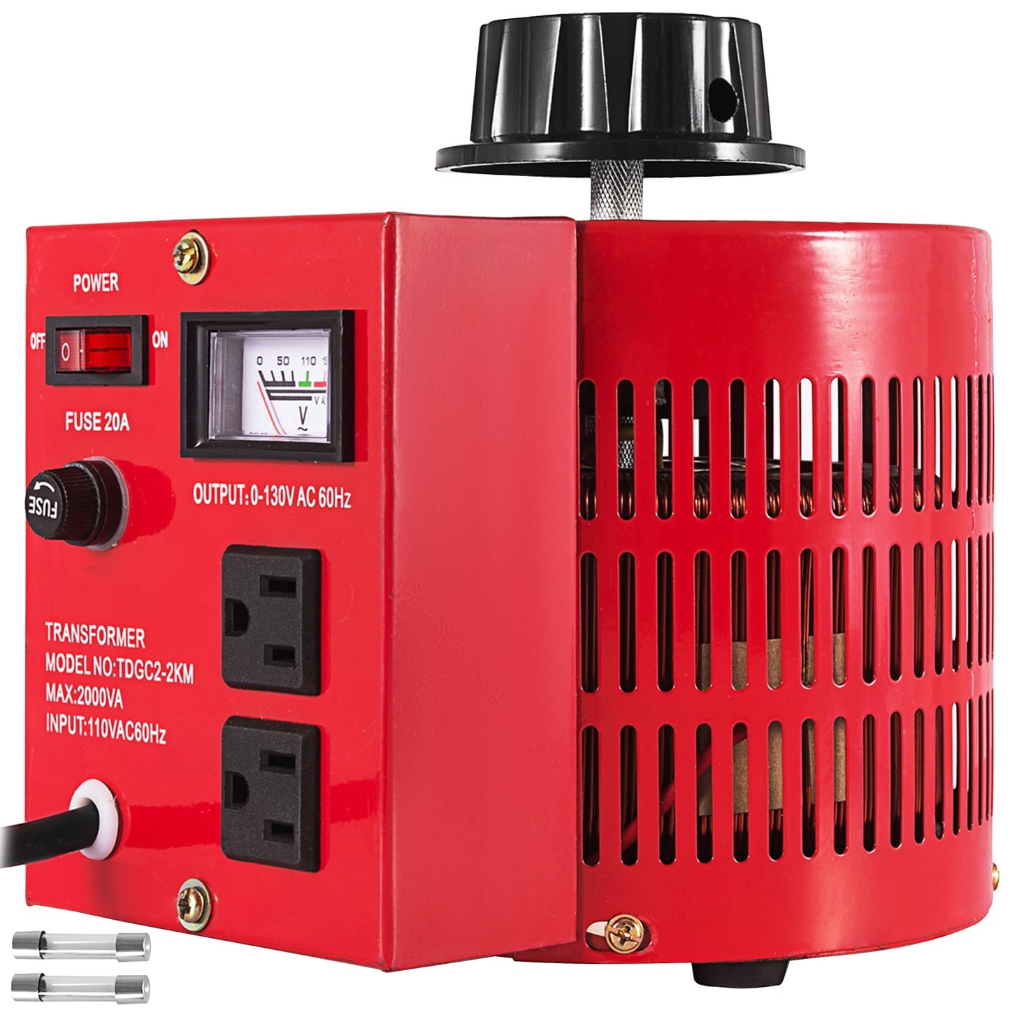 VEVOE Transformador 2KVA Max 20 Amperios Transformador Variable 0-130 Voltios Salida Regulador de Voltaje CA Variable para Industrias Equipos ElectrodomÃ©sticos