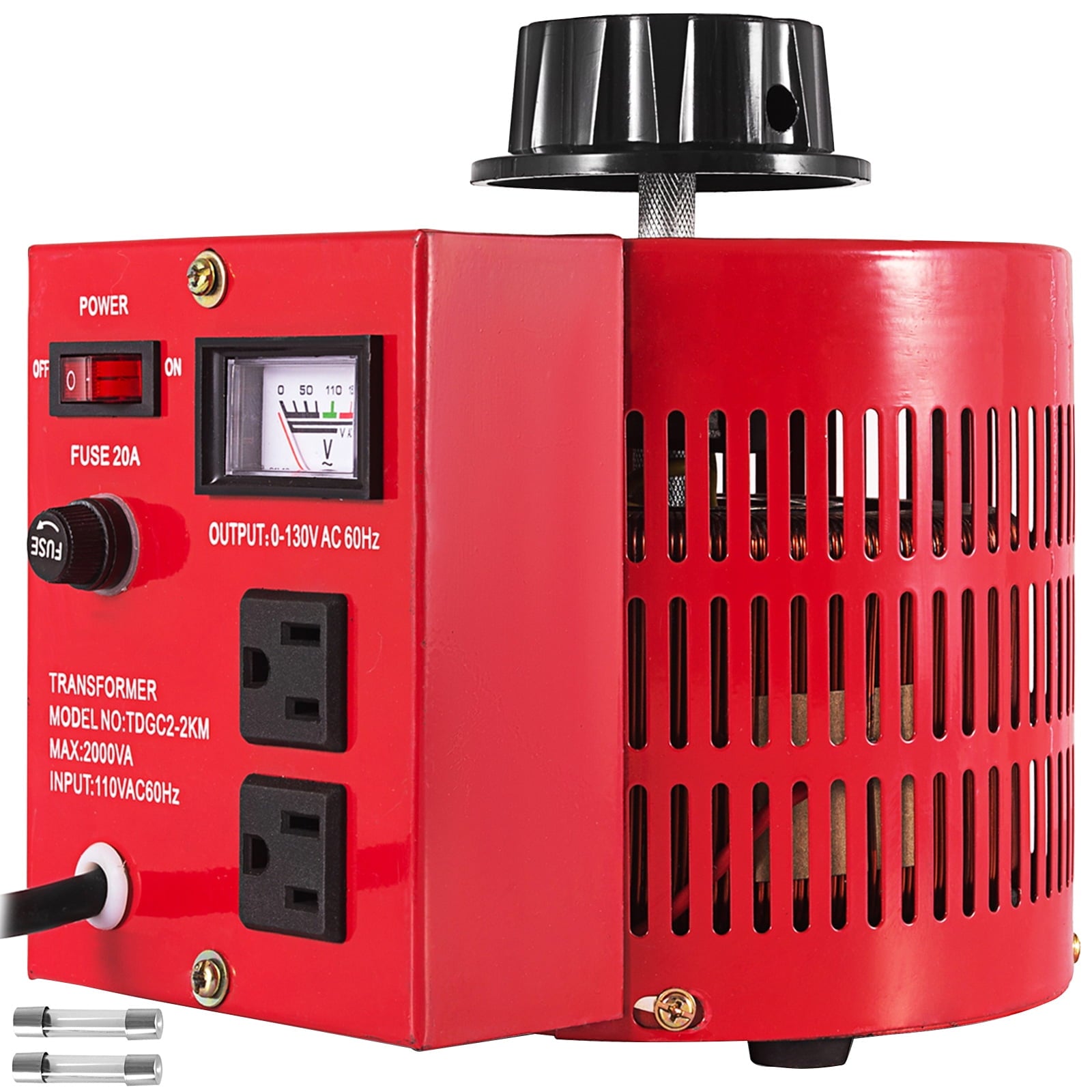 VEVOE Transformador 2KVA Max 20 Amperios Transformador Variable 0-130 Voltios Salida Regulador de Voltaje CA Variable para Industrias Equipos ElectrodomÃ©sticos