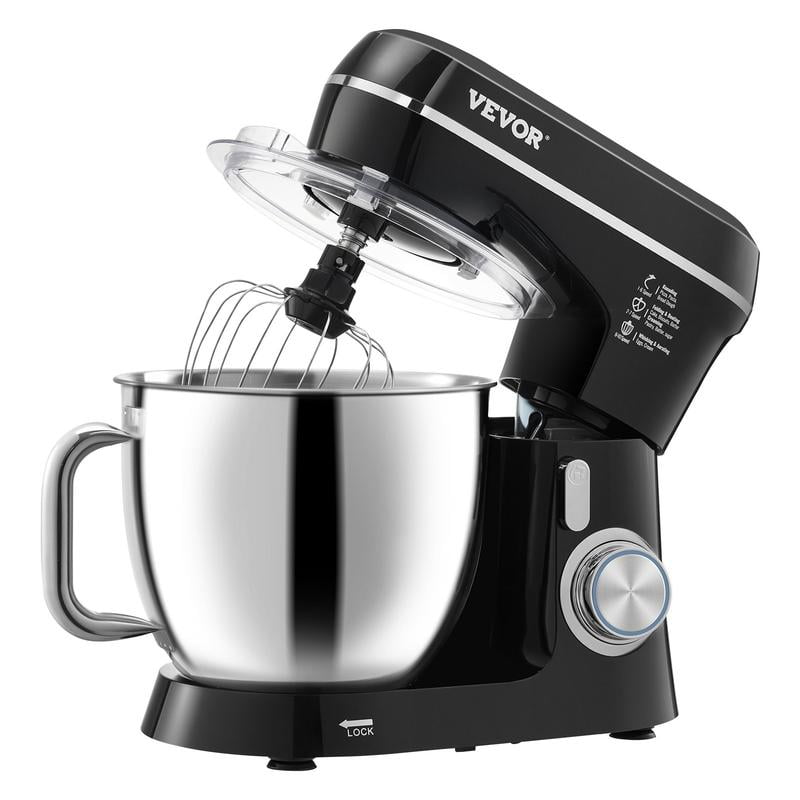 VEVOR 5.3QT Stand Mixer with 4.4QT Bonus Bowl - 10+ Speed Tilt-Head Design | Includes Dough Hook, Wire Whip, Beater & Scraper - Powerful Baking Machine for Cookies, Bread & Cake Batter (Black)