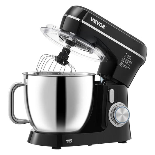 VEVOR 5.3QT Stand Mixer with 4.4QT Bonus Bowl - 10+ Speed Tilt-Head Design | Includes Dough Hook, Wire Whip, Beater & Scraper - Powerful Baking Machine for Cookies, Bread & Cake Batter (Black)