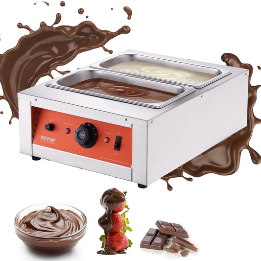 VEVOR Chocolate Tempering Machine, 17.6 Lbs 2 Tanks Chocolate Melting Pot TEMP Control 86~185?, 1500W Stainless Steel Electric Commercial Food Warmer For Chocolate/Milk/Cream Melting and Heating