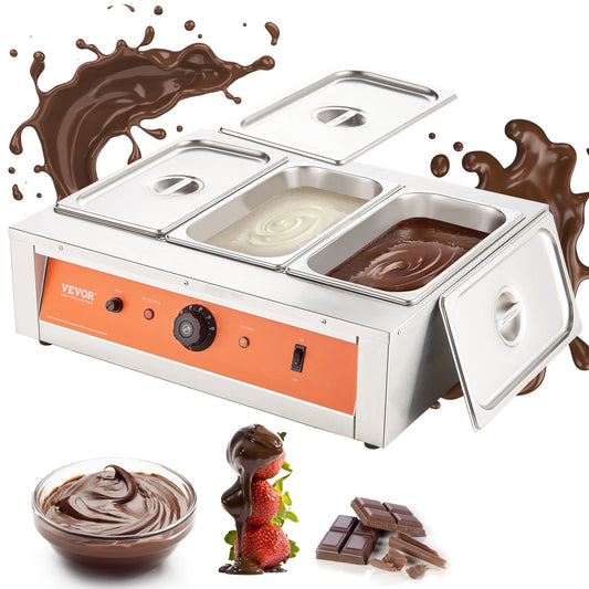 VEVOR Chocolate Tempering Machine, 26.5 Lbs 3 Tanks Chocolate Melting Pot TEMP Control 86~185?, 1500W Stainless Steel Electric Commercial Food Warmer For Chocolate/Milk/Cream Melting and Heating
