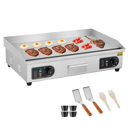 VEVOR Commercial Electric Griddle,4400W Countertop Flat Top Grill,122℉-572 ℉ Adjustable Temp,28.74 x 15.75 x 0.39in Stainless Steel Griddle Grill with 2 Shovels,for Home or Restaurant(No Plug)