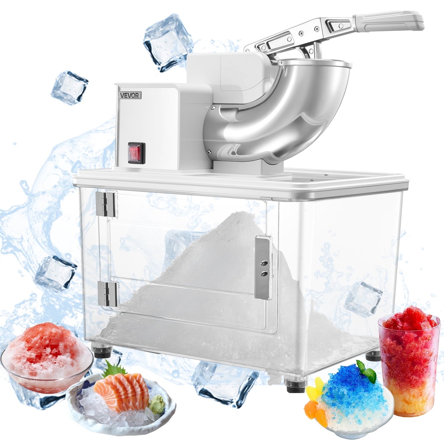 VEVOR Commercial Ice Crusher 661LBS/H, 350W Electric Snow Cone Machine with 4 Blades, 1400RPM Stainless Steel Shaved Ice Machine with 11 Gal Crushed-Ice Box,