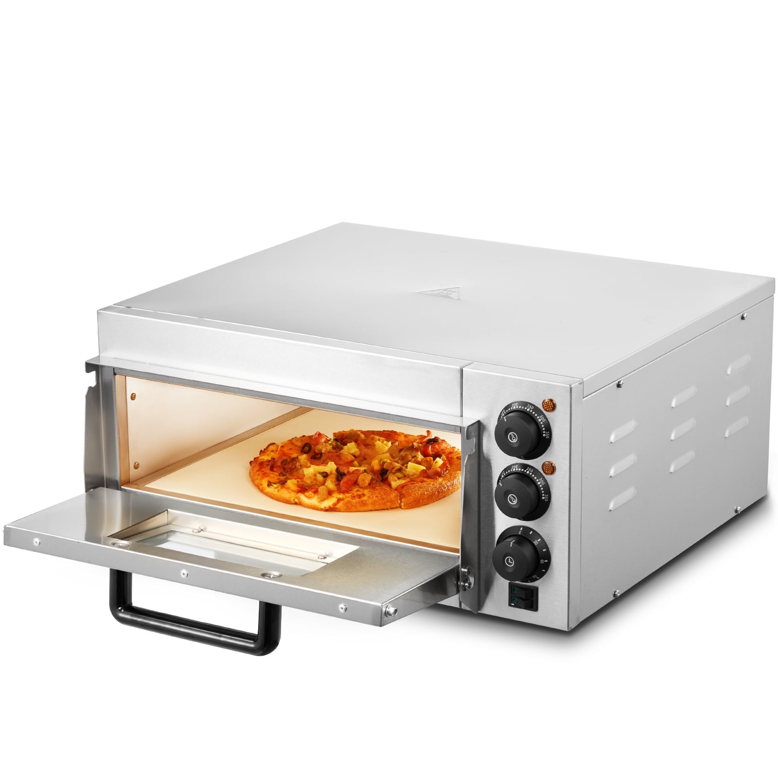 VEVOR Commercial Pizza Oven Countertop, 14" Single Deck Layer, Stainless Steel Electric Pizza Oven with Stone and Handle, Multipurpose Indoor Pizza Maker for Restaurant Home Pretzels Baked