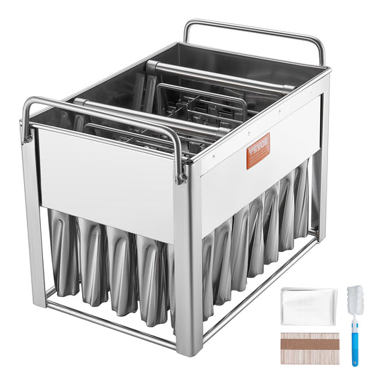 VEVOR Commercial Popsicle Moulds, 40PCS Cylindrical Ice Pop Moulds,Stainless Steel Ice Lolly Popsicle Moulds,Ice Cream Maker Mould Holder with 50PCS Popsicle Sticks & Bags (Single Mould Set - 40PCS)