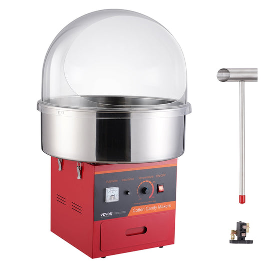 VEVOR Electric Cotton Candy Machine, 1000W Candy Floss Maker, Commercial Cotton Candy Machine with Cover, Stainless Steel Bowl, Sugar Scoop, Drawer, Perfect for Home Kids Birthday, Family Party