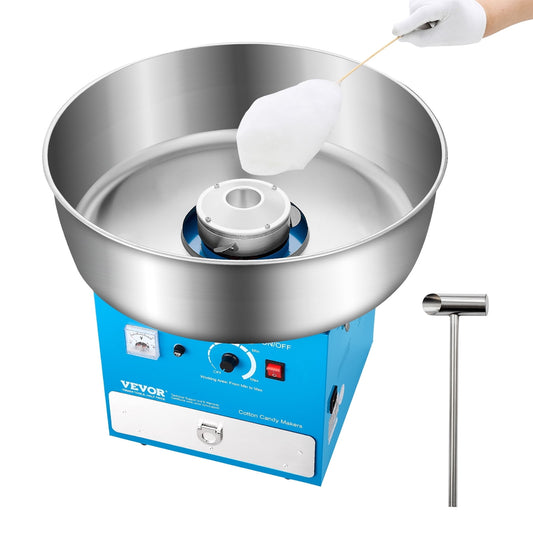 VEVOR Electric Cotton Candy Machine, 1000W Commercial Candy Floss Maker with 20.5 in Stainless Steel Bowl, Sugar Scoop, and Drawer, Easy Home Use, Perfect for Kids Birthday, Family Party, Blue