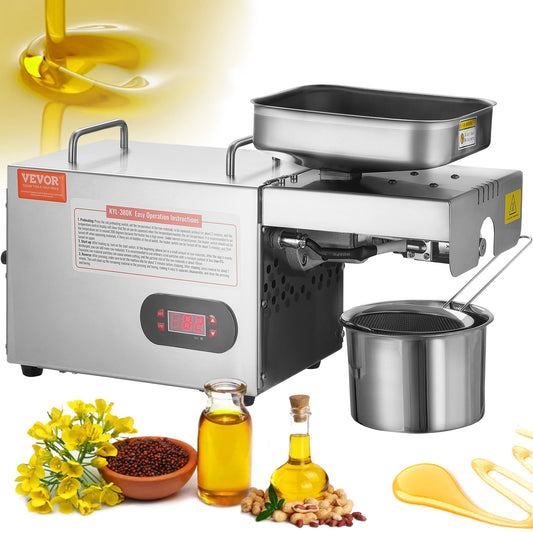 VEVOR Electric Oil Press Machine, 850W Stainless Steel Oil Extractor Machine, 0-300℃ / 32 - 572 ℉ Adjustable Temperature, Hot Press Oil Expeller for Pressing Peanuts, Sesame Seeds, Rapeseed