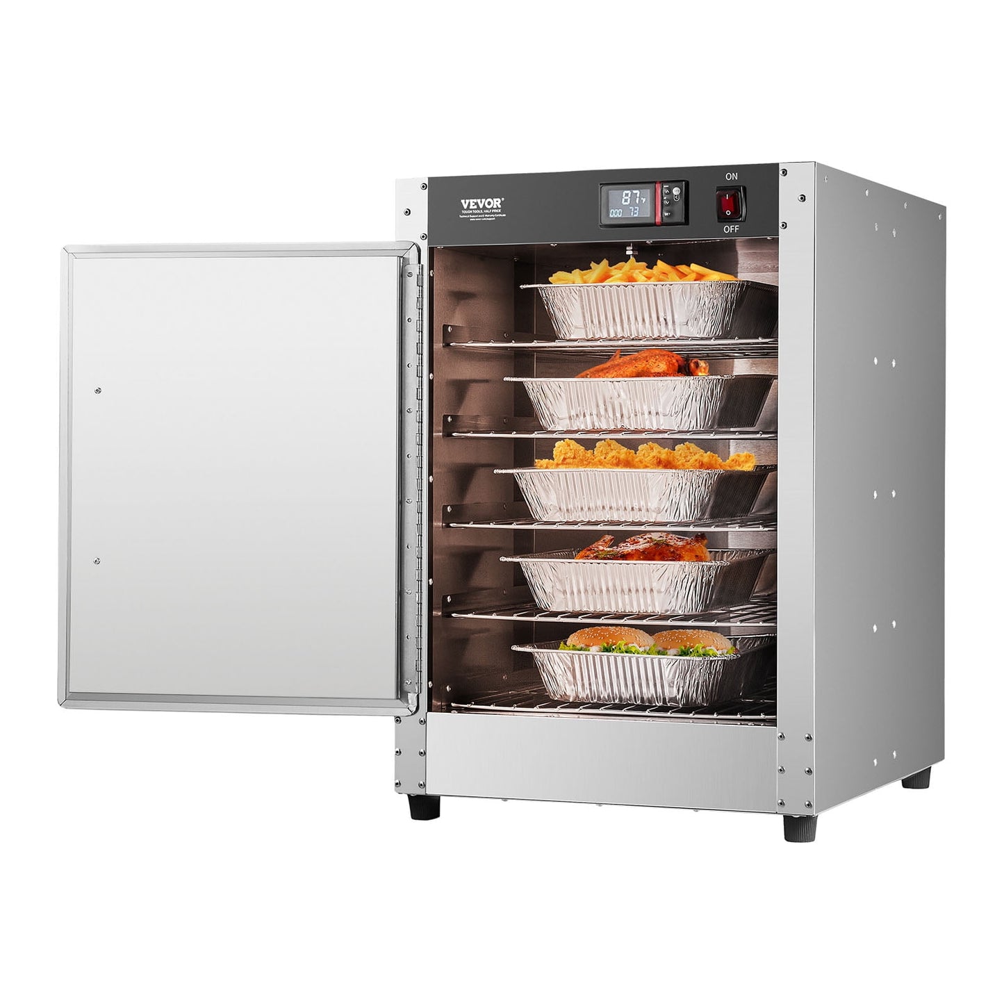 VEVOR Hot Box Food Warmer, 5-Tier Concession Warmer with Water Tray, 5 Pans, Single-door and Adjustable Shelves, Stainless Steel Food Warmer Cabinet, Ideal for Storing Pizza, Chicken, Restaurant