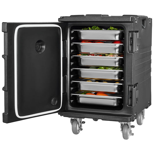 VEVOR Insulated Food Pan Carrier, 95 Qt Hot Box for Catering, Food Box Carrier with Buckle, Front Loading Food Warmer with Handles, End Loader with Wheels for Restaurant, Canteen