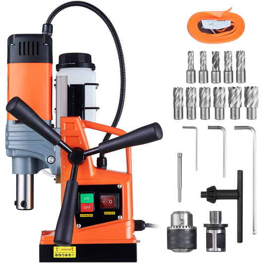 VEVOR Magnetic Drill, 1300W Motor 1.6 in Boring Diameter, 2810 lbf Portable Electric Mag Drill Press, 810 RPM No-Load Speed, Drilling Machine for Metal Surface, Industrial and Home Improvement