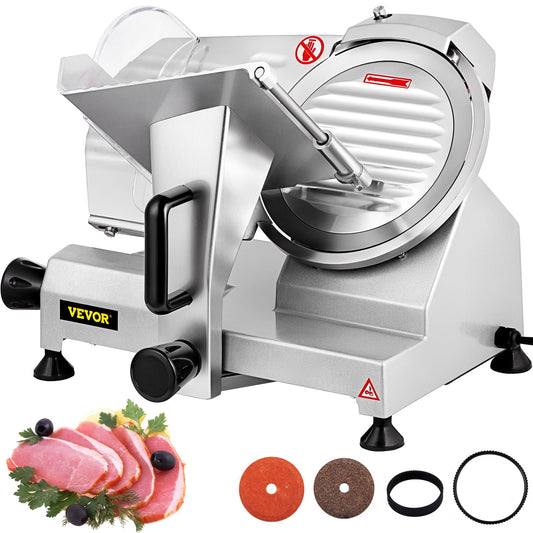 VEVOR Meat Slicer, 200 W Electric Deli Food Slicer, 350-400 rpm Commercial Meat Slicer with 8'' Chromium-plated Steel Blade, 0-12 mm Adjustable Thickness Food Slicer Machined