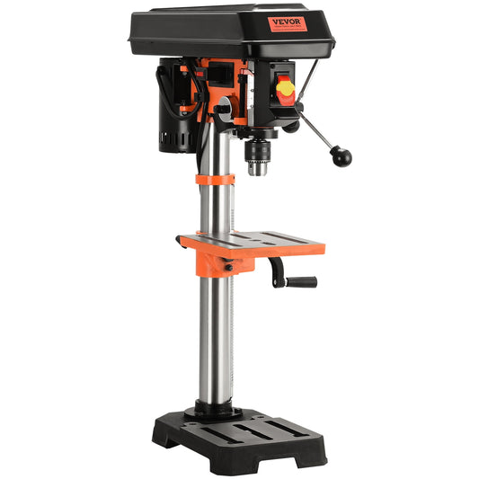VEVOR Tabletop Drill Press: 3.2 Amp, 120V, 5-Speed Settings, Durable Cast Iron Build, 10-inch Swing, Worktable Tilts 0-45°, Comes with Laser Pointer & Illumination Light, Perfect for Drilling in Wo
