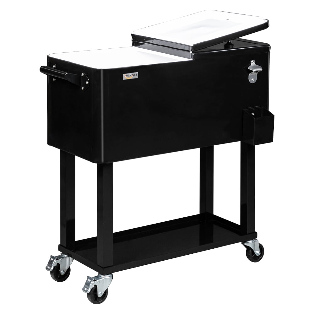 VINGLI 80 Quart Steel Rolling Ice Chest, Cooler Cart with Shelf, Bottle Opener