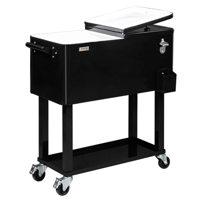 VINGLI 80 Quart Steel Rolling Ice Chest, Cooler Cart with Shelf, Bottle Opener