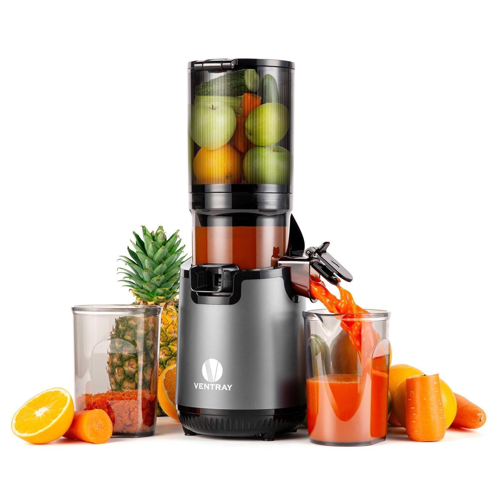 Ventray Slow Press Masticating Juicer with 5.1" Wide Feed Chute, Extra screw replacement, Includes Free Extra Auger - Black