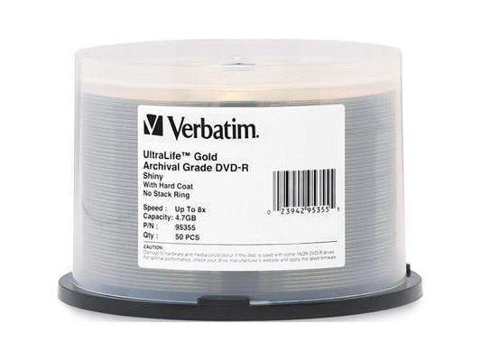 Verbatim UltraLife Gold Archival Grade Storage media 4.7GB 8X DVD-R 50 Packs Spindle Disc Model 95355 - OEM