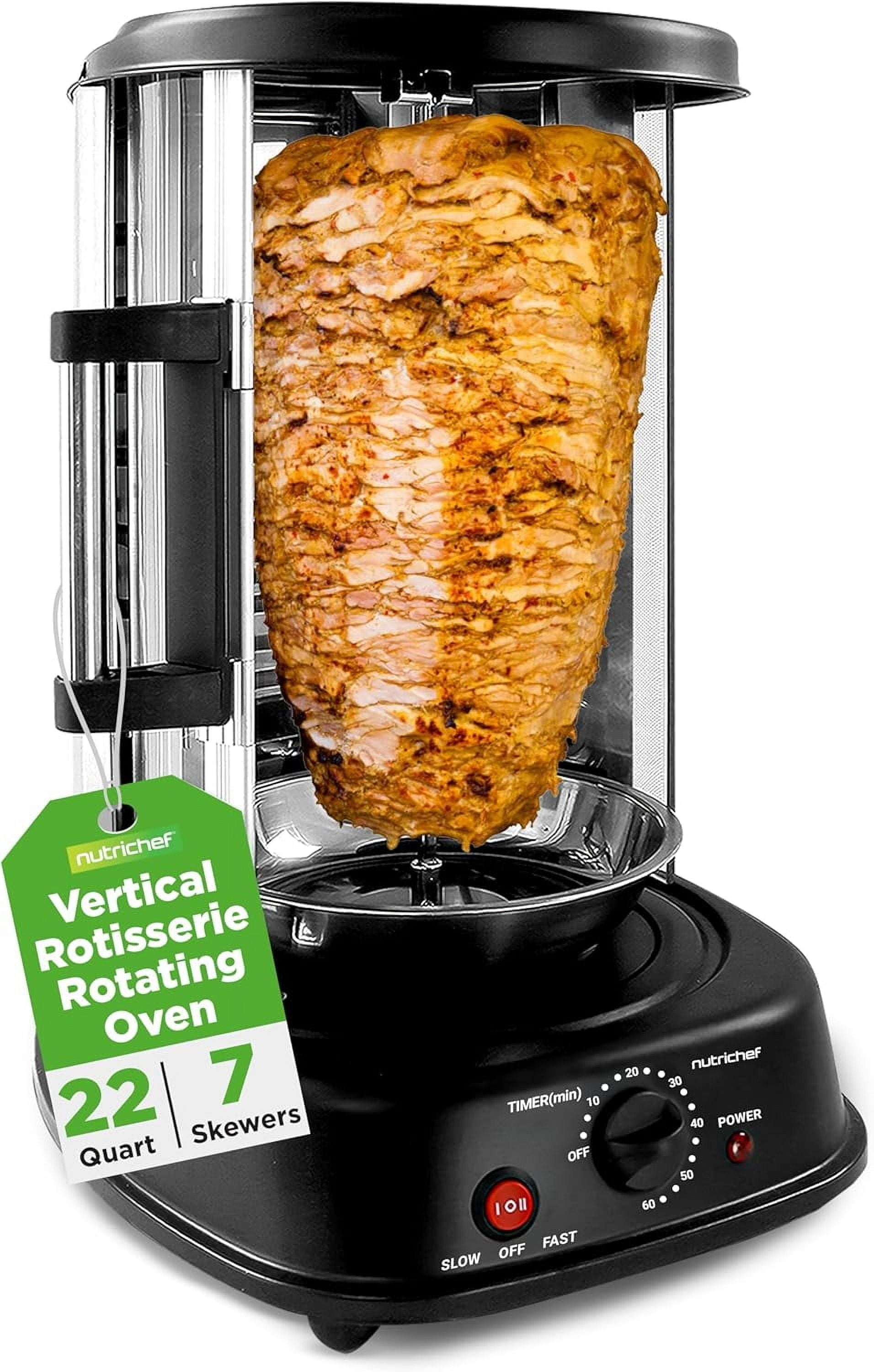 Vertical Rotating Oven for Turkey, Shawarma & Kebabs | Commercial-Grade Stainless Steel Rotisserie Grill with Kebab Rack & Skewers | Energy-Efficient, Heat-Resistant Door