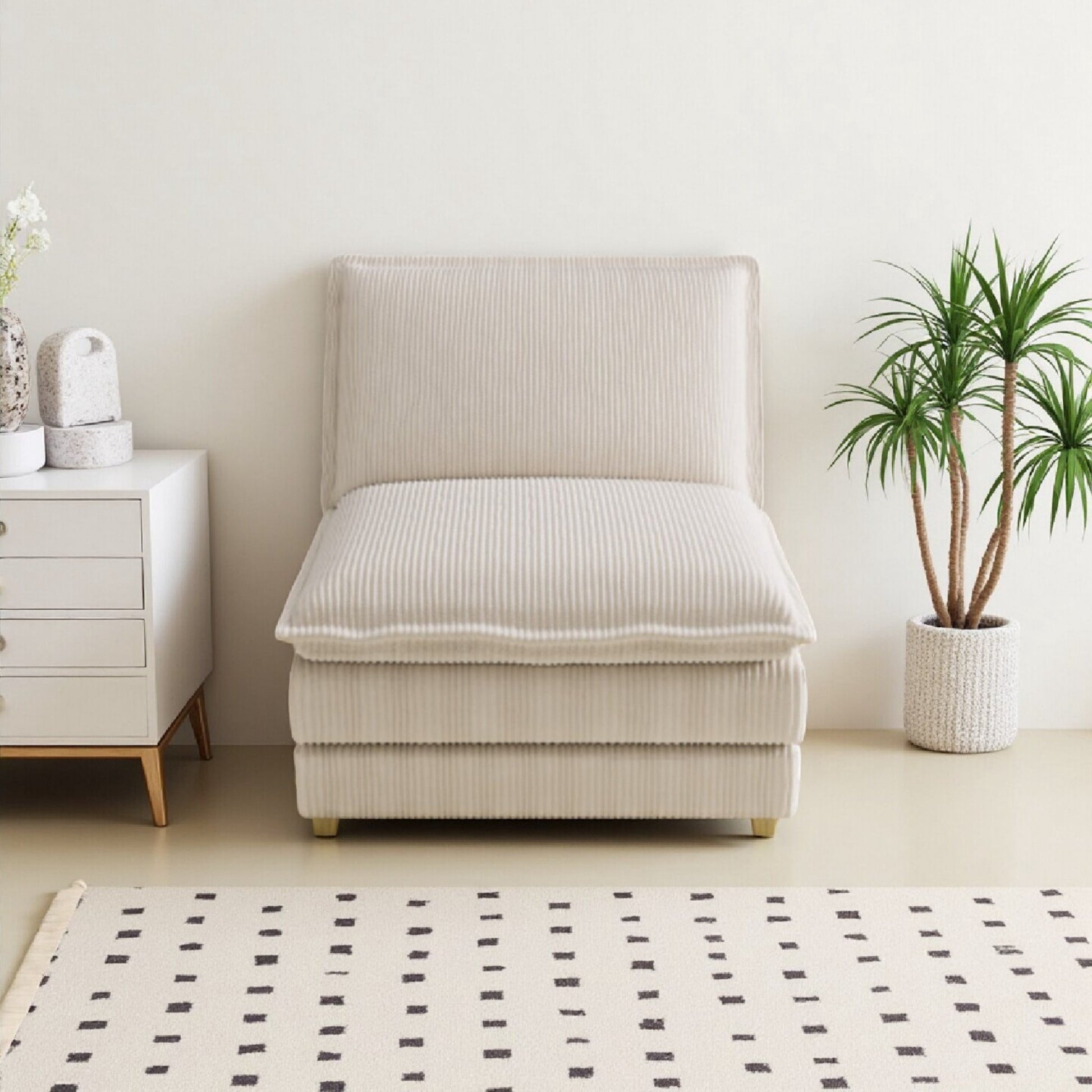 Vinform Upholstered Armless Sofa Chair, Compose 2/3/4 Seat Couch, Beige