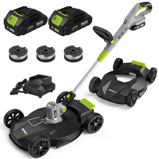Vipuse 12 Inch 3-in-1 Electric Cordless String Trimmer/Edger/Mower with Two 2.0Ah Batteries and Fast Charger