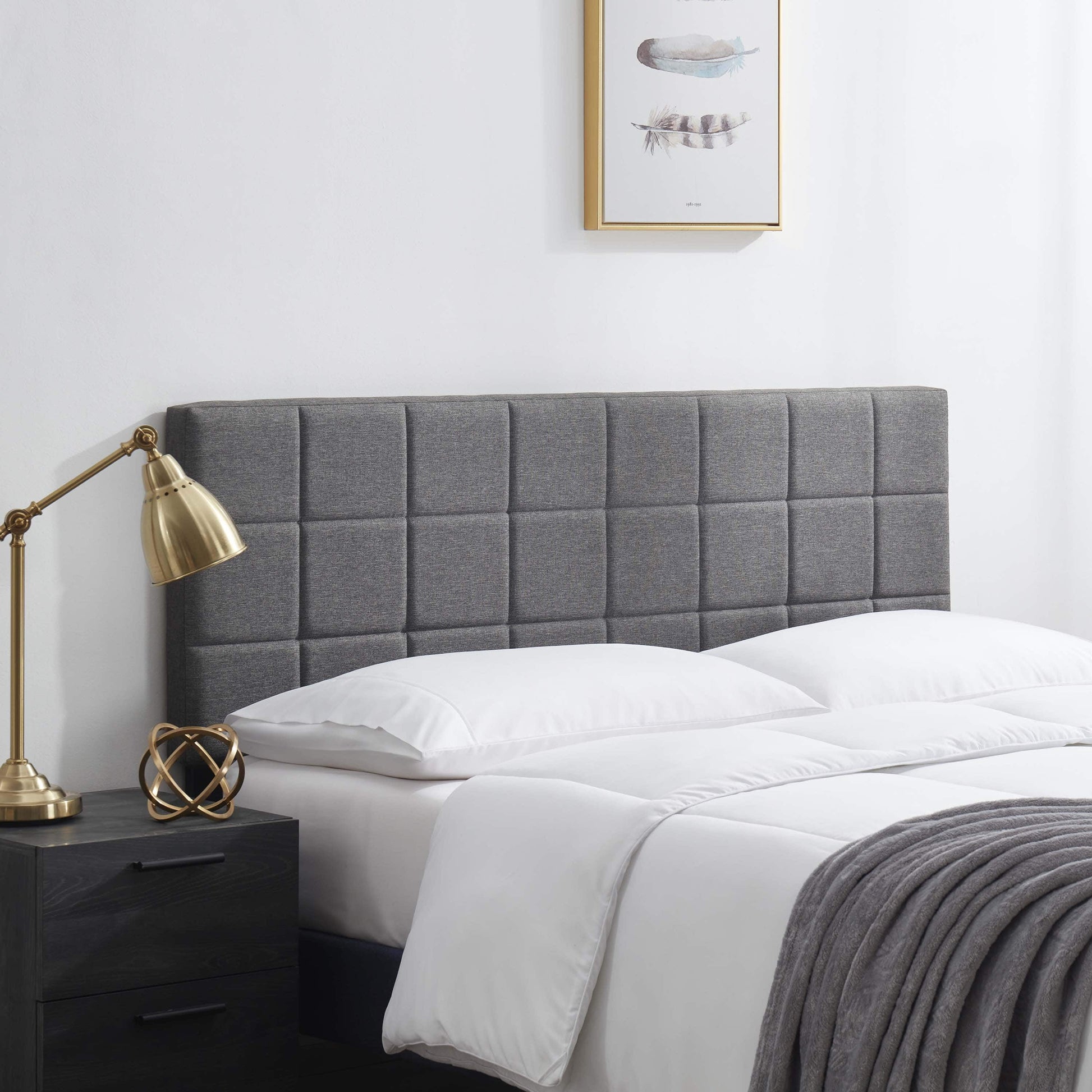 LammaLoe Square Tufted Upholstered King Headboard with Adjustable Height, Grey, King