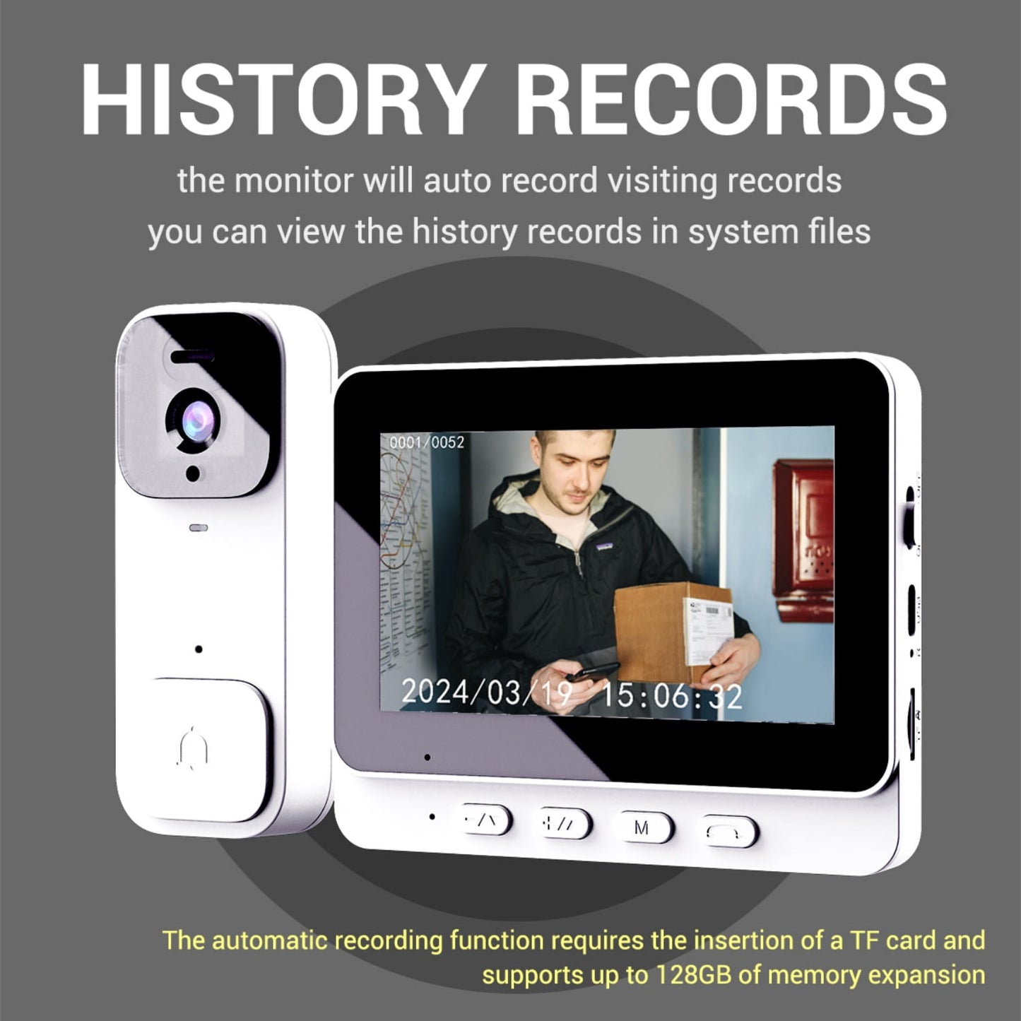 Visual Smart Doorbell with 4.3" Color Display, 300K Camera for home security