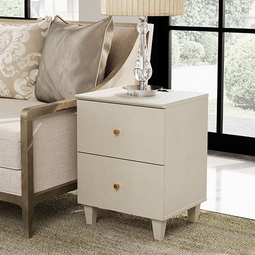 WAMPAT End Table with Charging Station and Drawersï¼ŒWood Sofa Side Table for Living Room and Bedroom