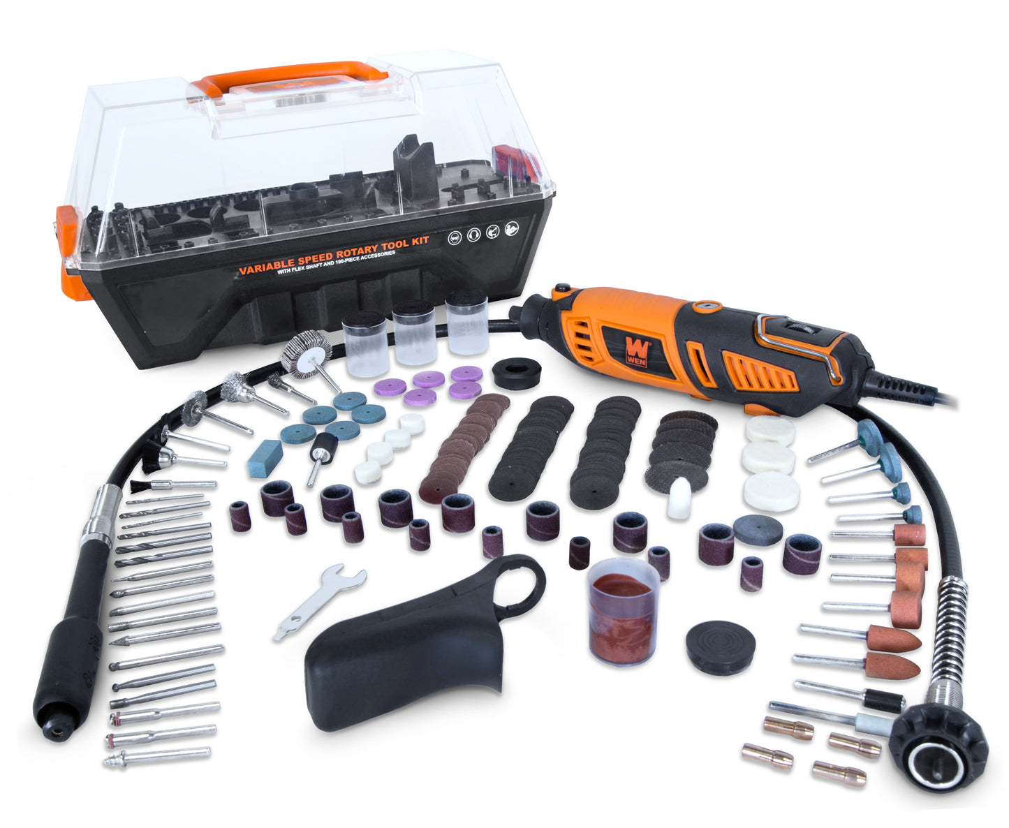 WEN 1.3-Amp Variable Speed Steady-Grip Rotary Tool with 190-Piece Accessory Kit, Flex Shaft and Carrying Case, 23190