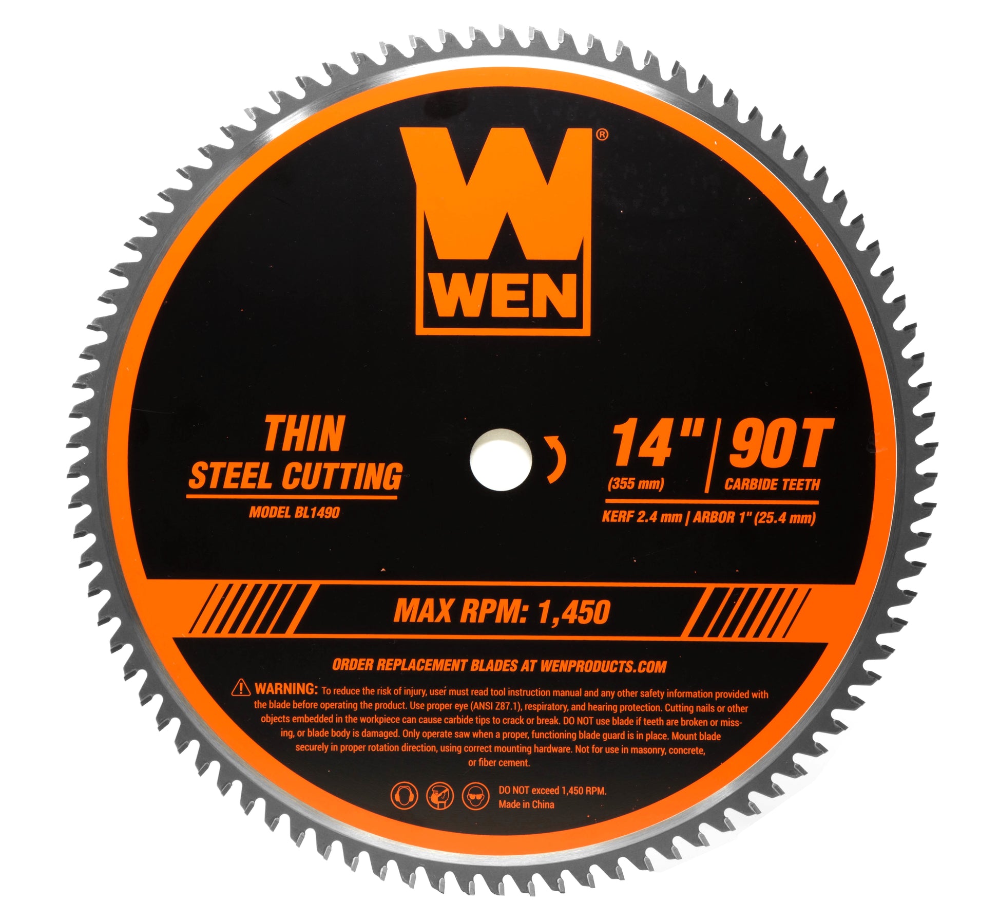 WEN 14-Inch 90-Tooth Carbide-Tipped Professional Metal Saw Blade for Thin Steel Cutting, BL1490