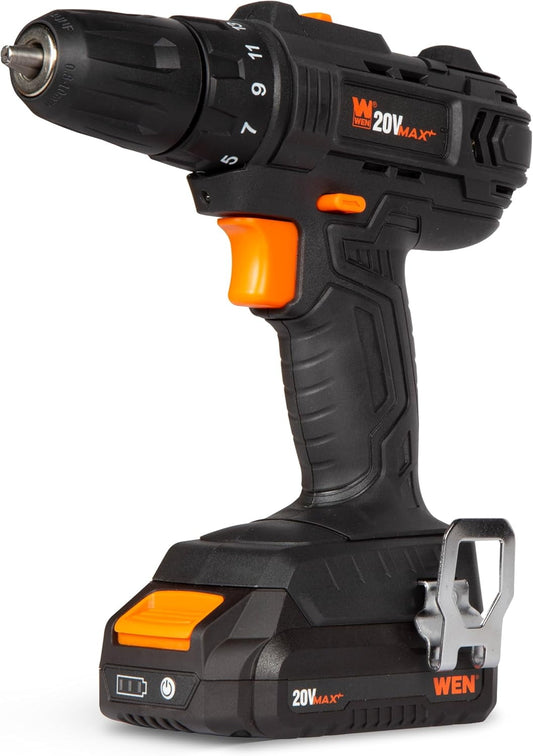 WEN 20V Max Cordless Drill, Brushless Compact Impact Driver, and LED Torch Flashlight Combo Kit w/ 2Ah Battery and Charger (20VK3DDL)