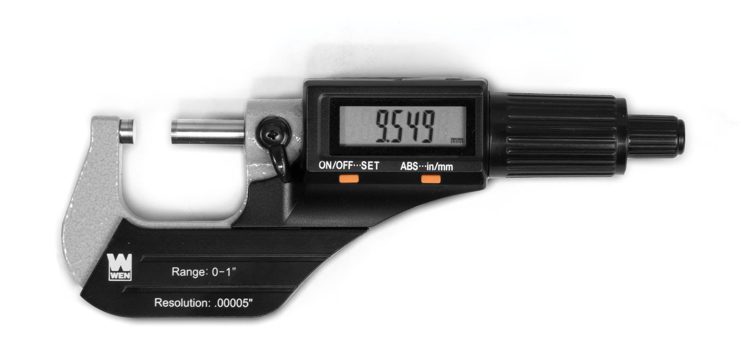 WEN Standard & Metric 0-1 Inch Range Digital Micrometer, Hard Case, Black
