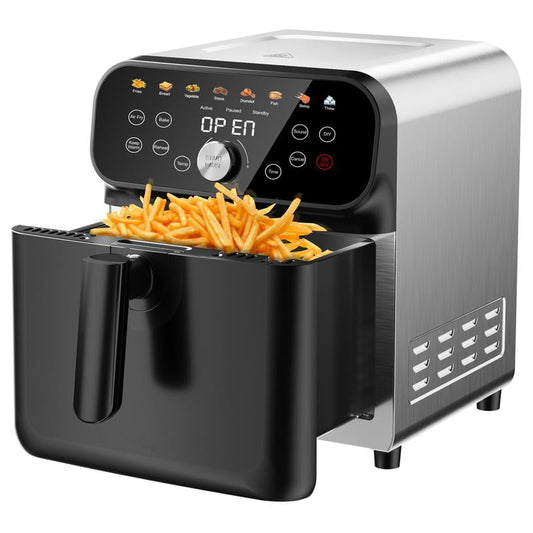 WHALL Air Fryer, 6QT Air Fryer Oven with LED Digital Touchscreen, 12-in-1 Cooking Functions Air fryers, Dishwasher-Safe Basket,Stainless Steel, 1600W - Black and Golden