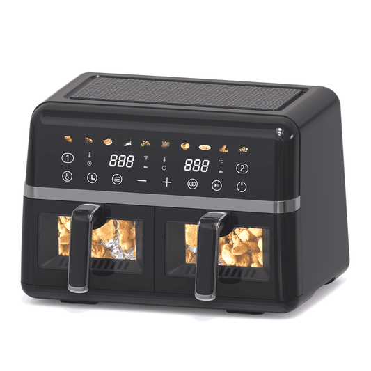 WHALL Dual Basket Digital Air Fryer Oven with View Windows, 2 Independent 5 Qt Baskets, Black