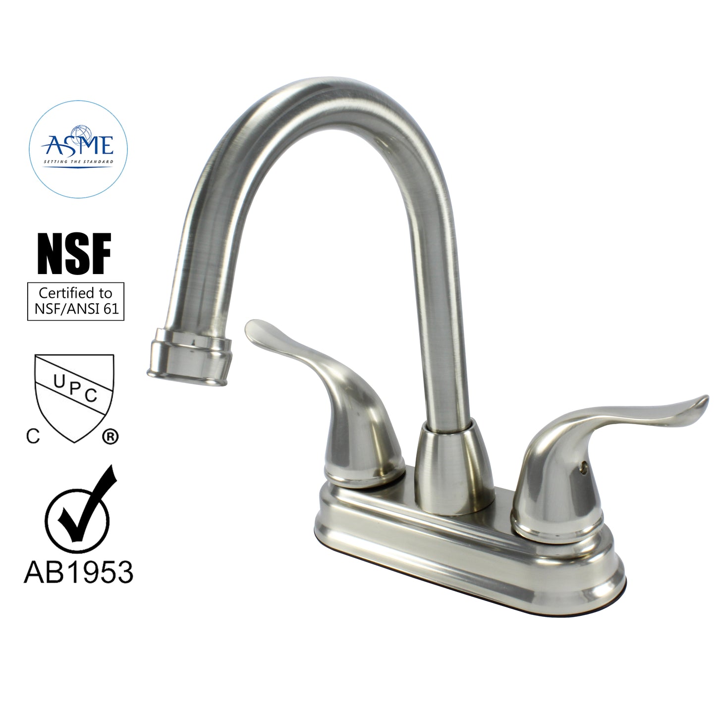 WMF-4225GNZMLP-BN - Hybrid Metal Deck Lavatory Bathroom Faucet, Double Handle,360 Degree Swivel High Arc, Washerless, Pop-up Included