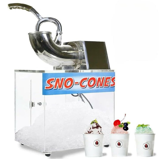 WYZworks 10 Gallon Stainless Steel 440 lbs/hr Electric Ice Shaver Machine with Dual Blades 250W Ice Crusher Snow Cone Maker Machines w Acrylic Box for Home, Restaurants, Bars, Party