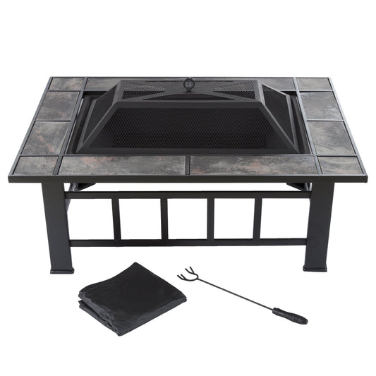 Pure Garden 37 inch Outdoor Fire Pit with Screen, Cover, and Poker (Black)