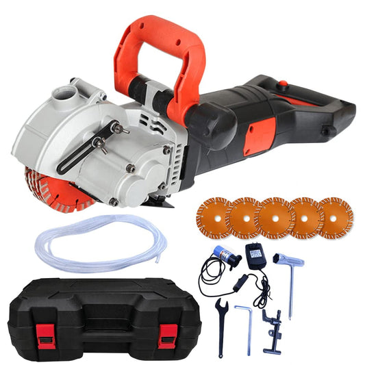 Wall Groove Cutting Machine with Carry Box 110V 4800W,With 5 PCS Saw Blades Wall Slotting Machine Electric Wall Chaser for Brick Granite Marble Concrete 42MM Cutting Width/41MM Cutting Depth