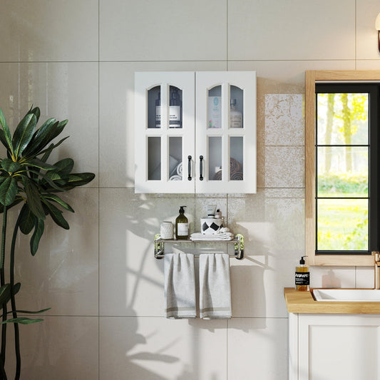 Wall Mounted Cabinet Glass Door Floating Storage Cabinet for Kitchen Bathroom, White